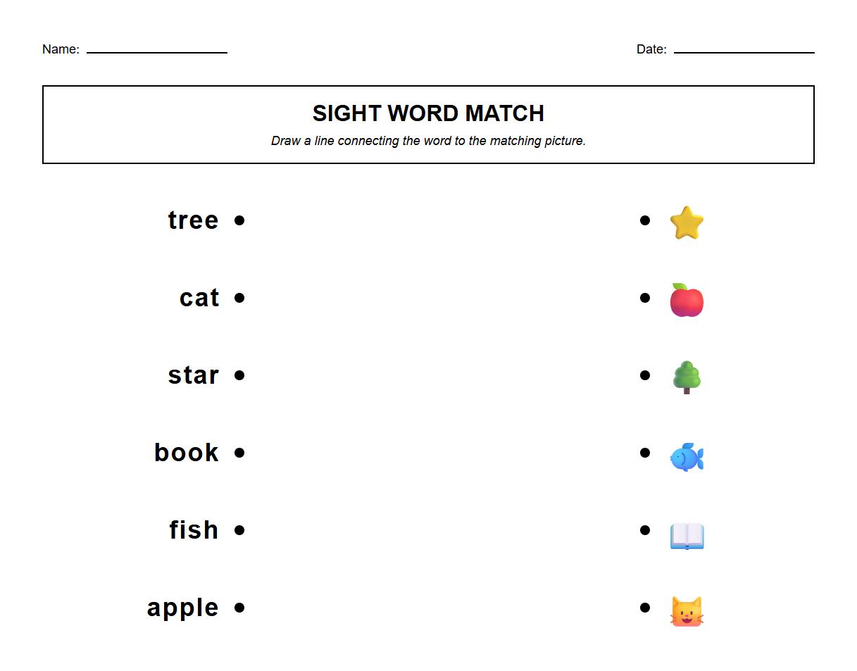 Sight Words Matching Games for Vocabulary Retention