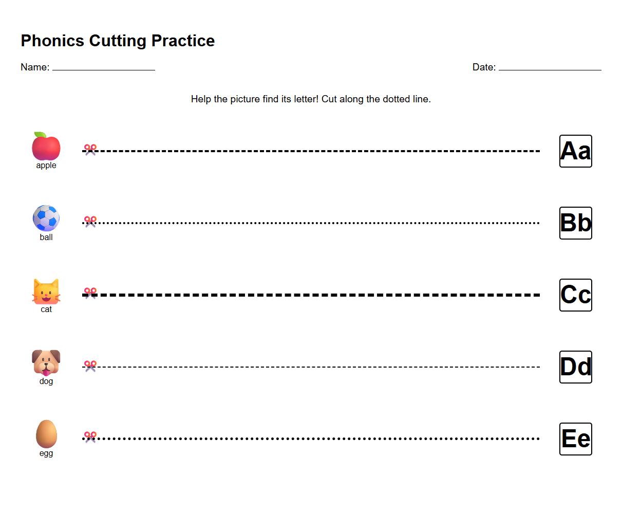 Simple Line Cutting Phonics Worksheet