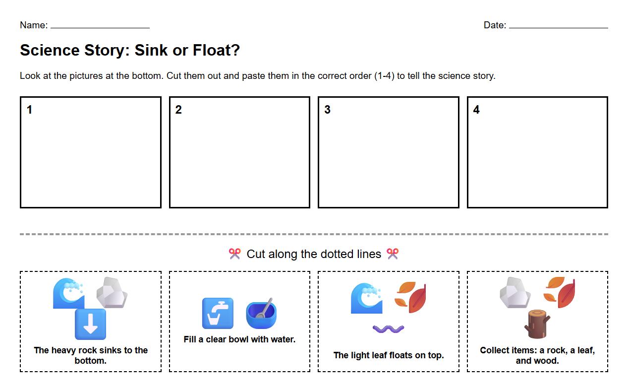 Sink or Float Story Sequencing Activity with Illustrated Items