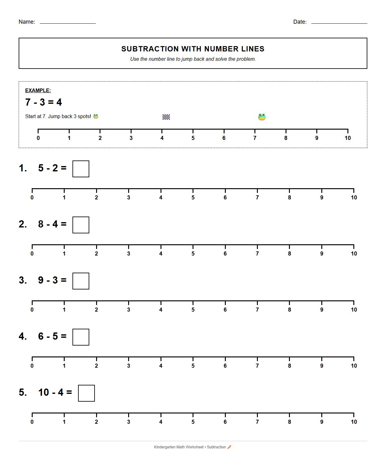 Subtraction with Number Line Jump Technique Worksheet