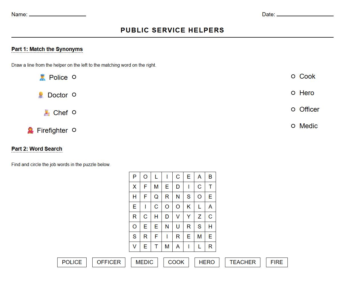 Synonym Matching Word Search with Public Service Job Titles
