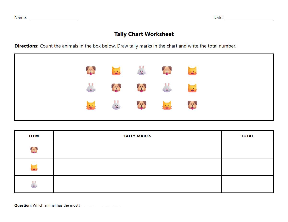 Tally Chart Worksheets for Data Collection Practice