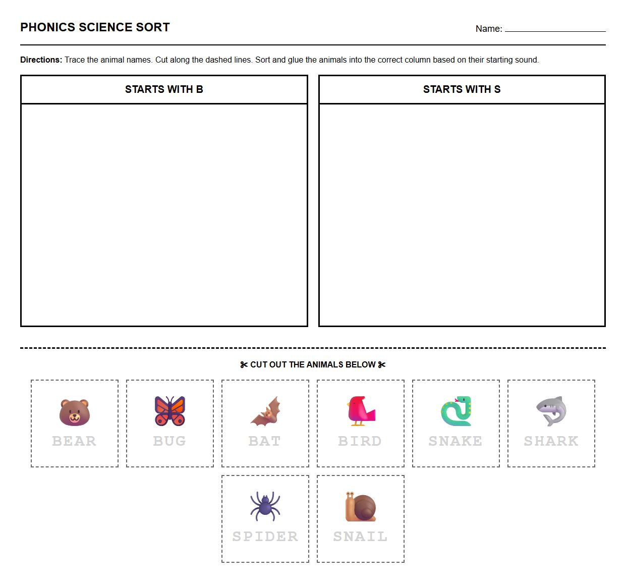 Trace and Sort Animals by Phonetic Categories