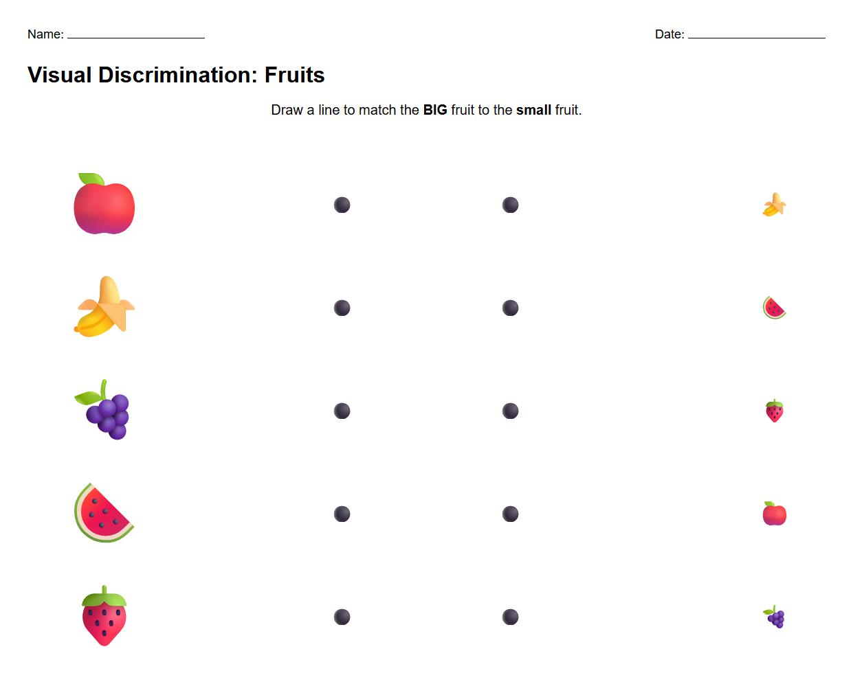 Visual Discrimination worksheet for Kindergarten: Match Big and Small Fruits