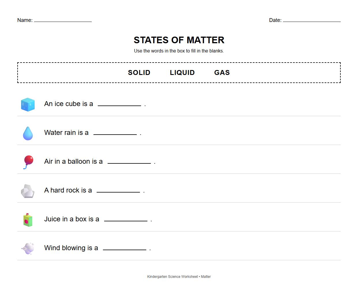 Vocabulary Gap Fill for States of Matter Terms