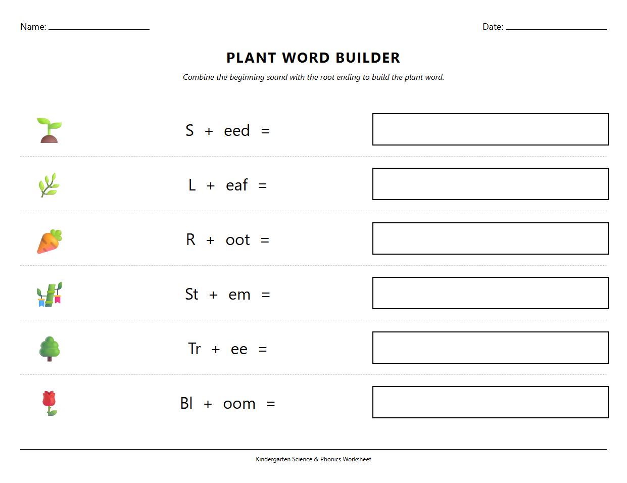 Word Building Activity Using Phonics Roots for Plant Terminology