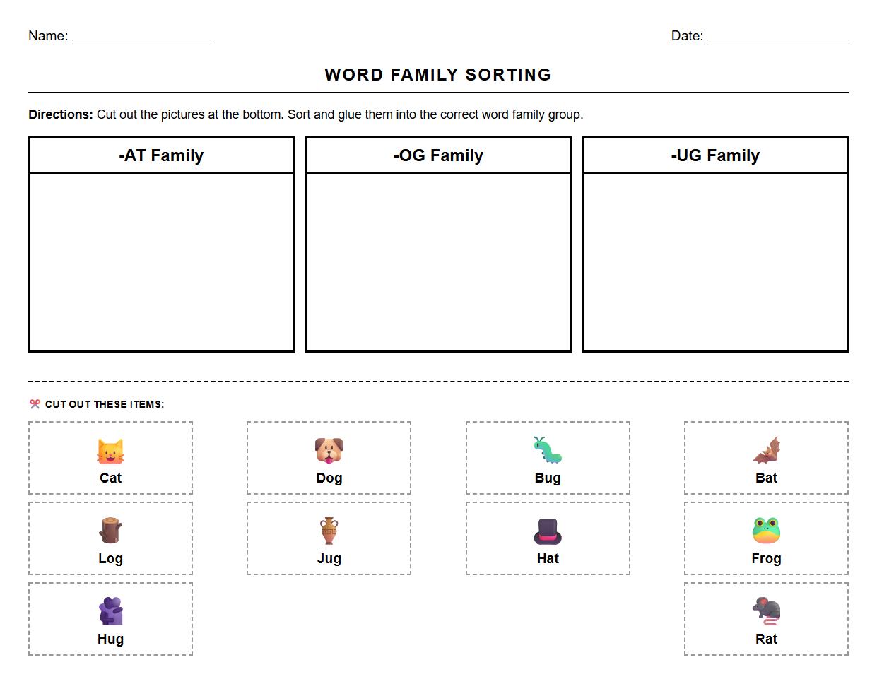 Word Family Grouping and Sorting Worksheet