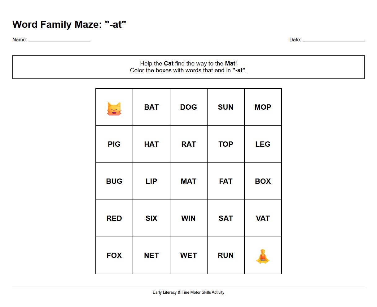Word Family Maze for Early Literacy Skills