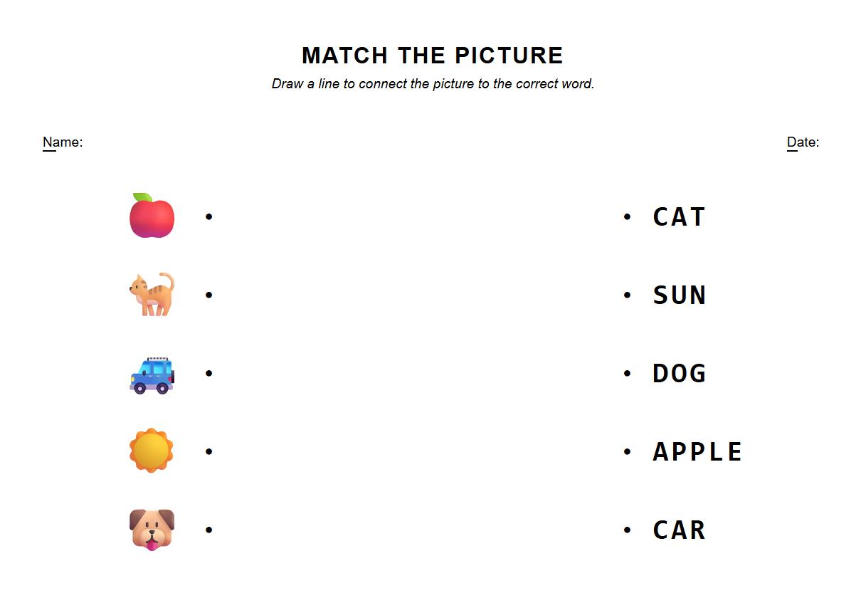 Word and Image Association Sheet