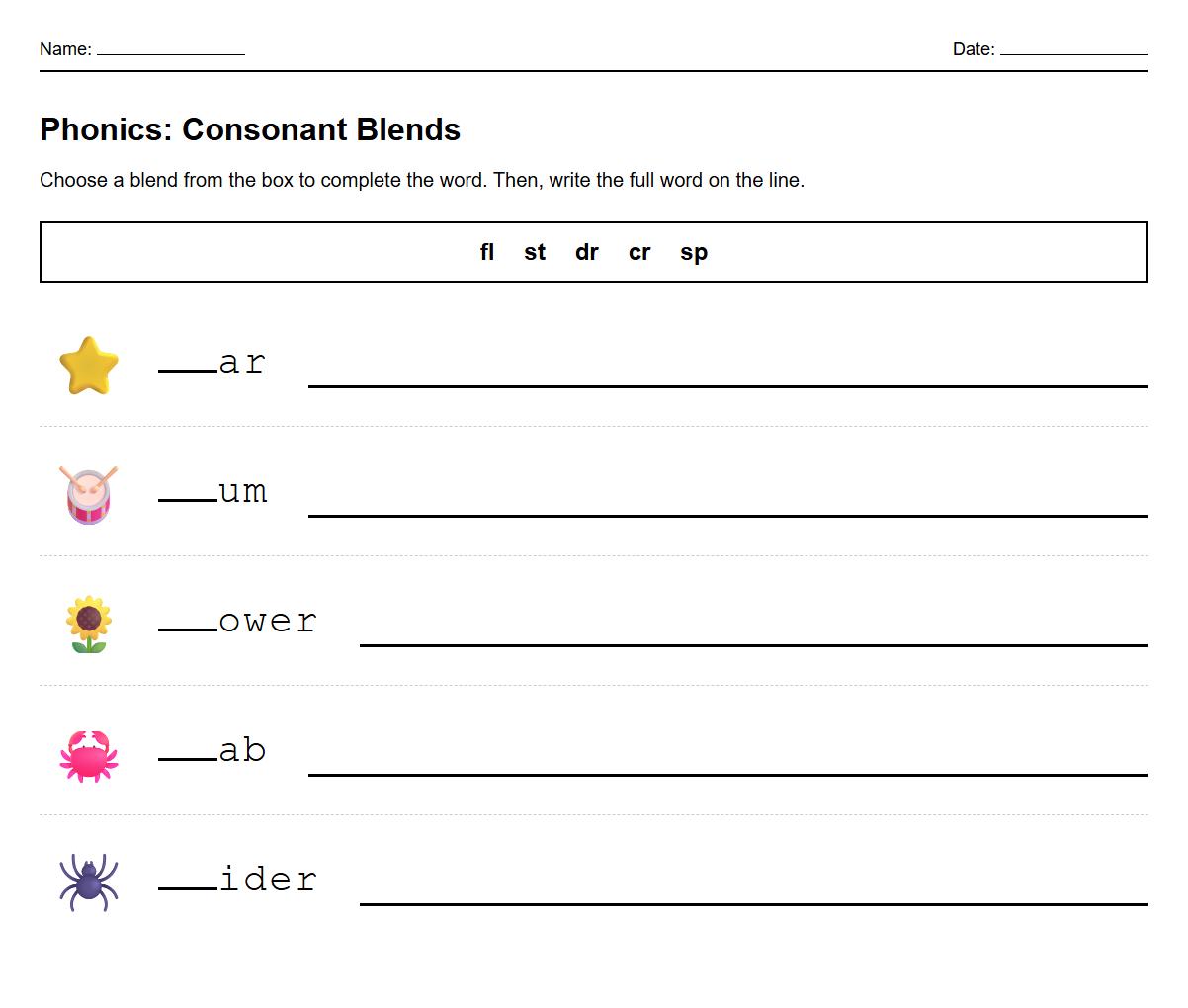 Write the Word with the Blended Sound Exercise