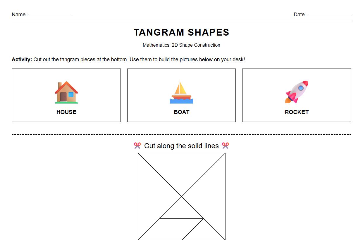 2D Shape Construction with Tangrams worksheet