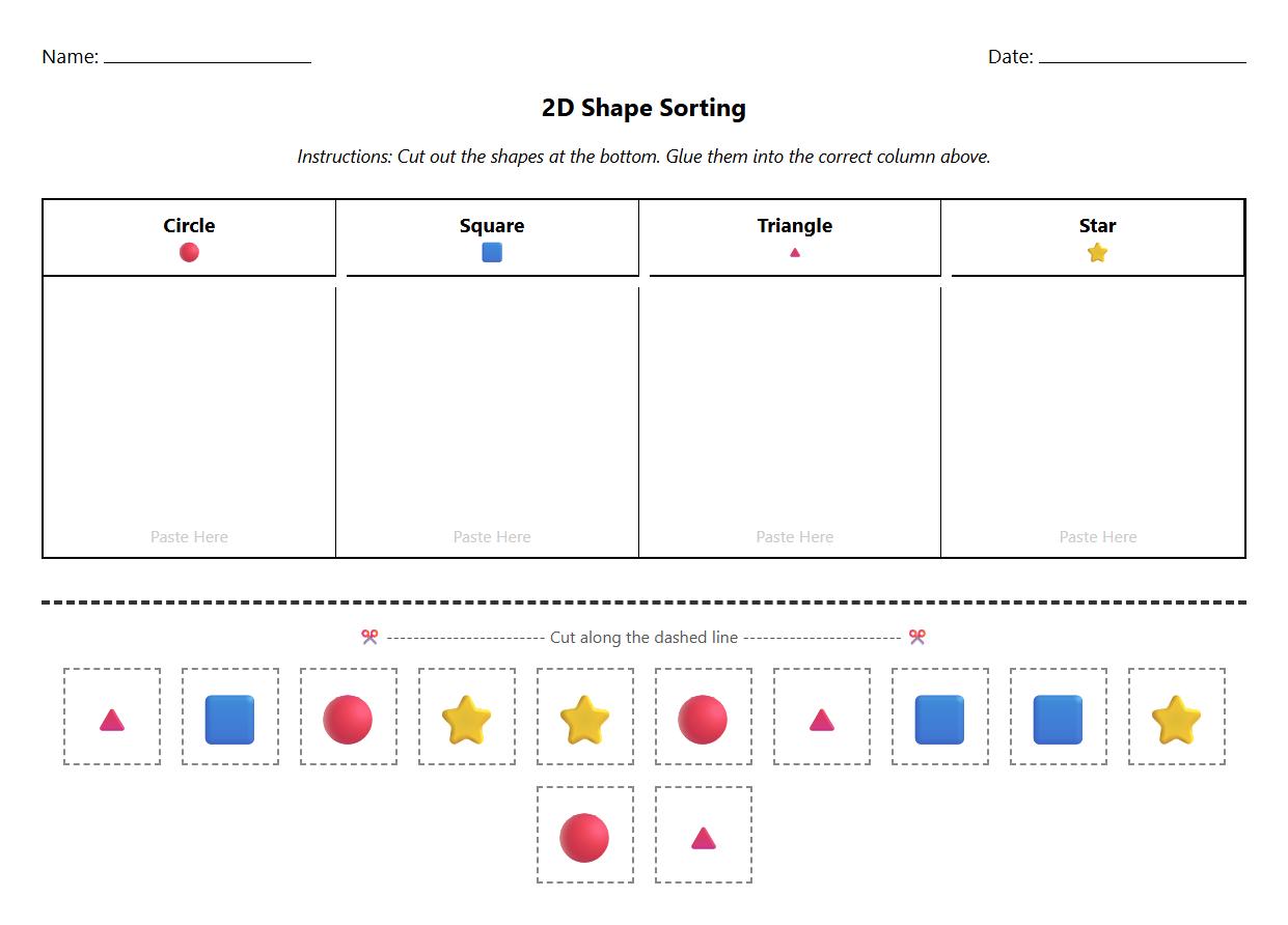2D Shape Identification Sorting Exercise
