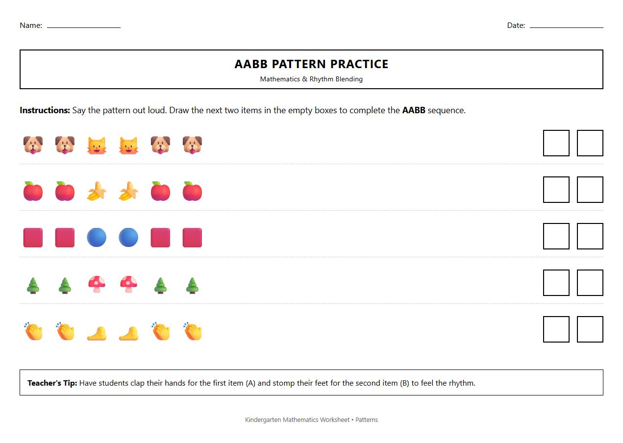 AABB Blending Sound Pattern Practice Sheet