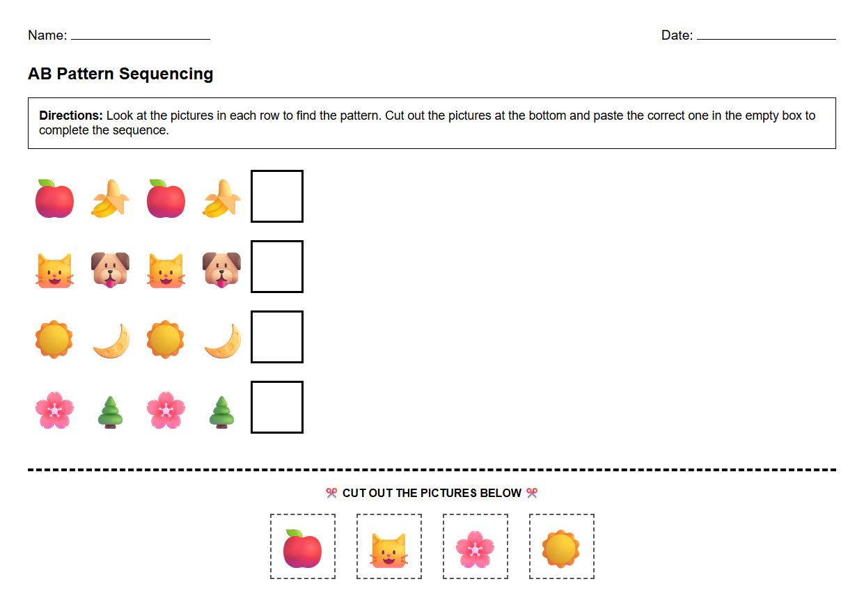 AB Pattern Beginning Sounds Sequencing Worksheet