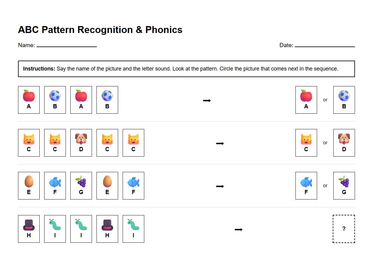 ABC Pattern Recognition Phonics Worksheet