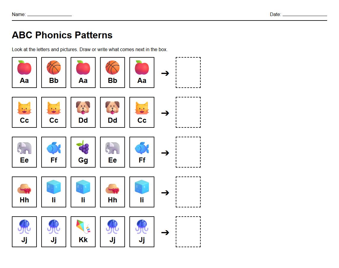 ABC Pattern Sequencing with Phonics Letters Worksheet