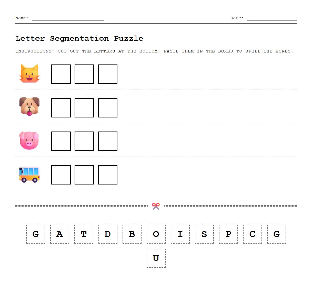 Alphabet Cut and Paste Puzzle Worksheet with Letter Segmentation