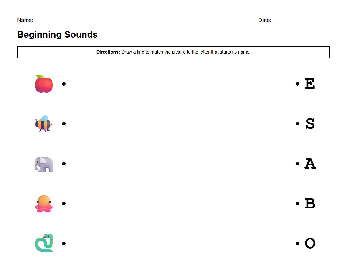 Beginning Sounds Phonemic Awareness Matching