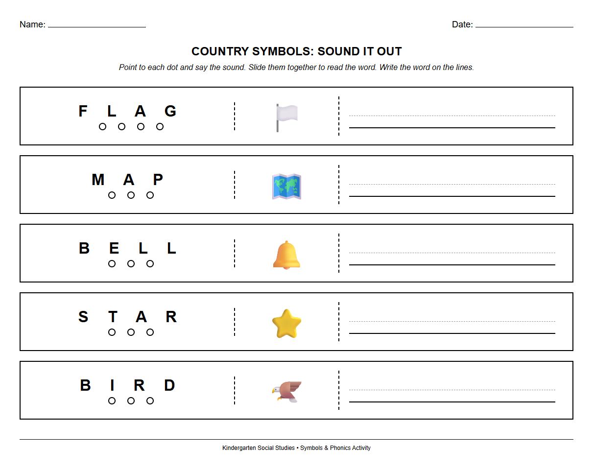 Blending Sounds with Country Symbols Worksheet