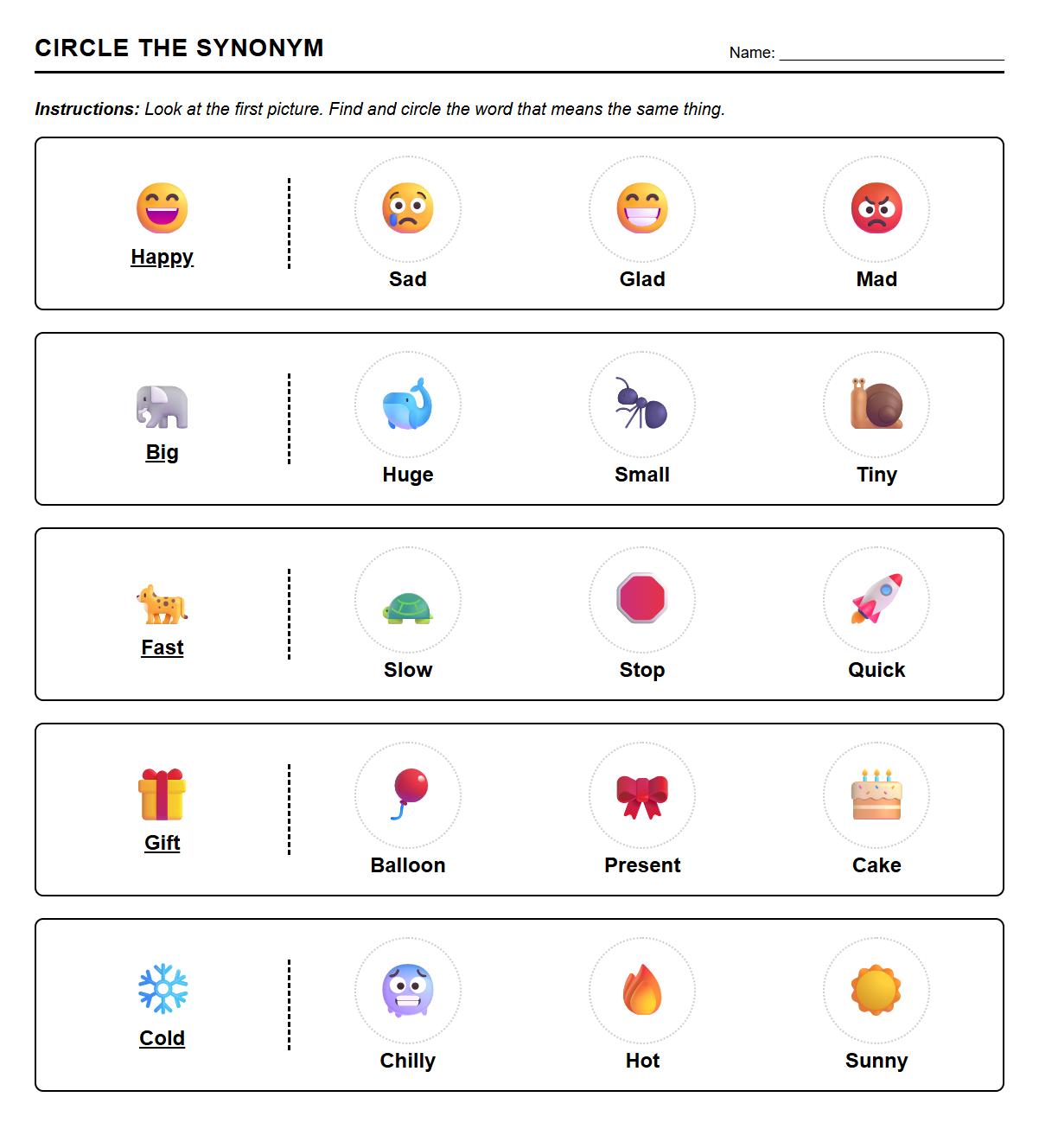 Circle the Synonym Word Association Activity