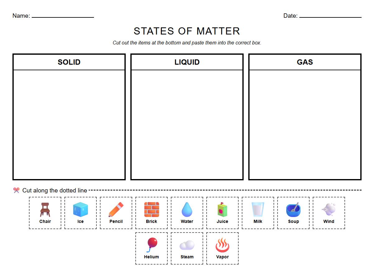 Classify Common Household Items by States of Matter Activity