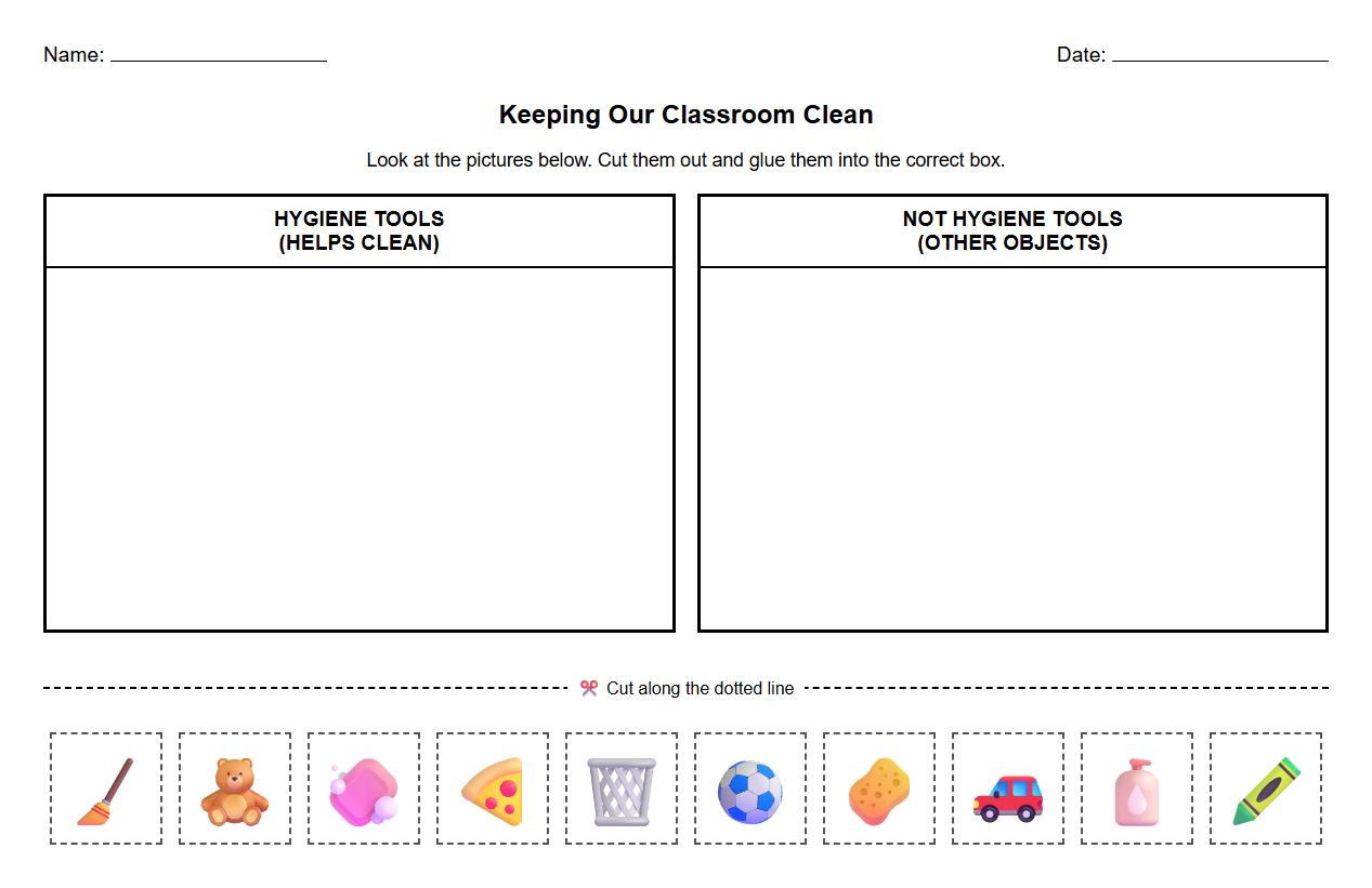 Classroom Hygiene Tools Categorization Worksheet