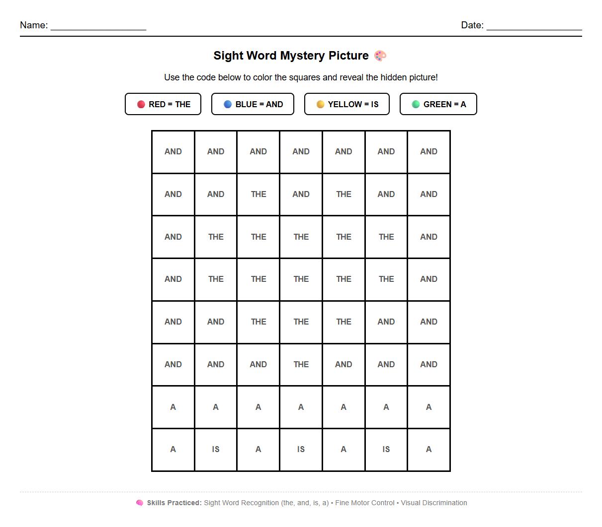Color by code using sight word recognition