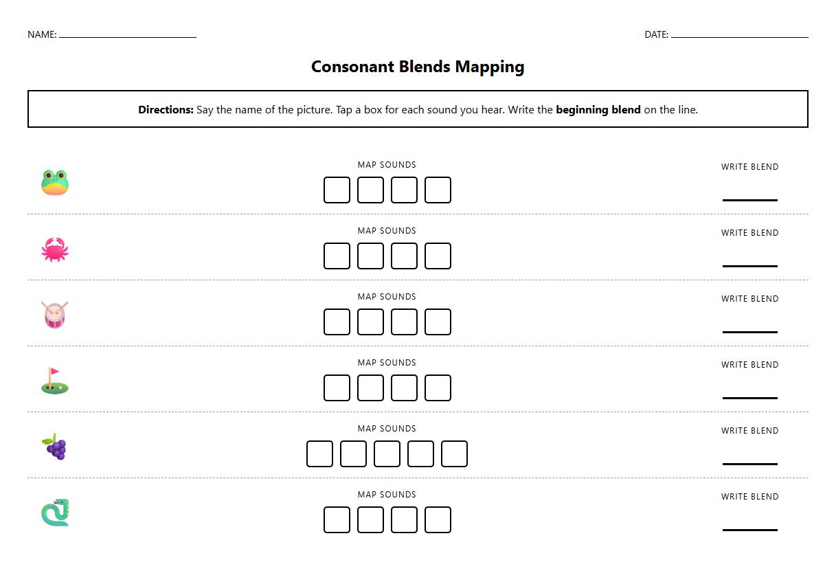 Consonant Blends Sound Mapping Tasks