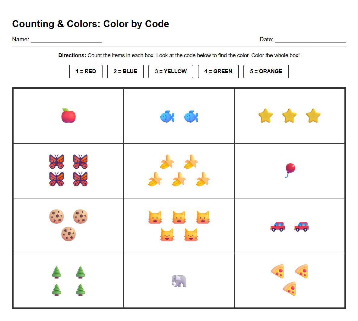 Counting Numbers Color by Code Activity