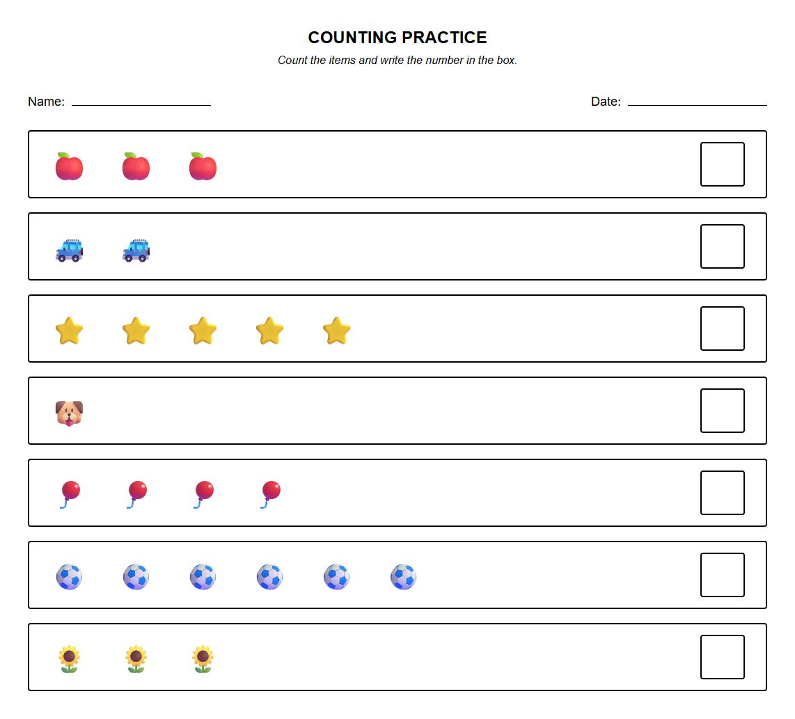 Counting Sets with Visual Representation Worksheet