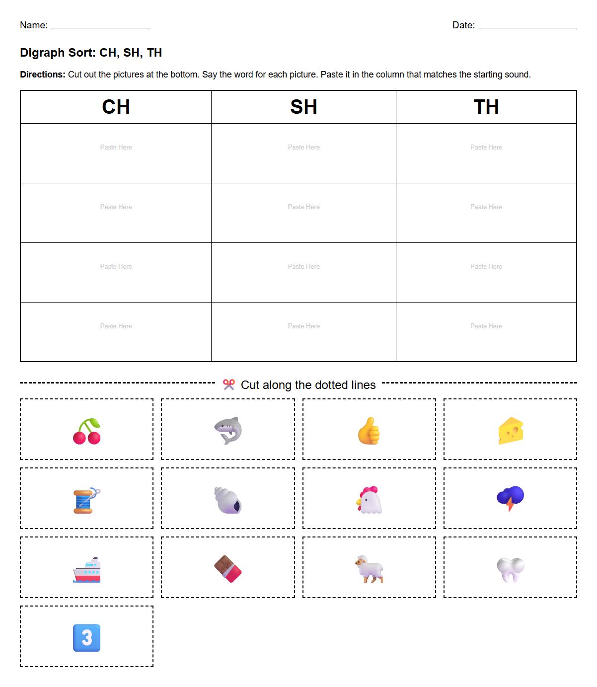 Digraph Cut and Paste Sorting Activity