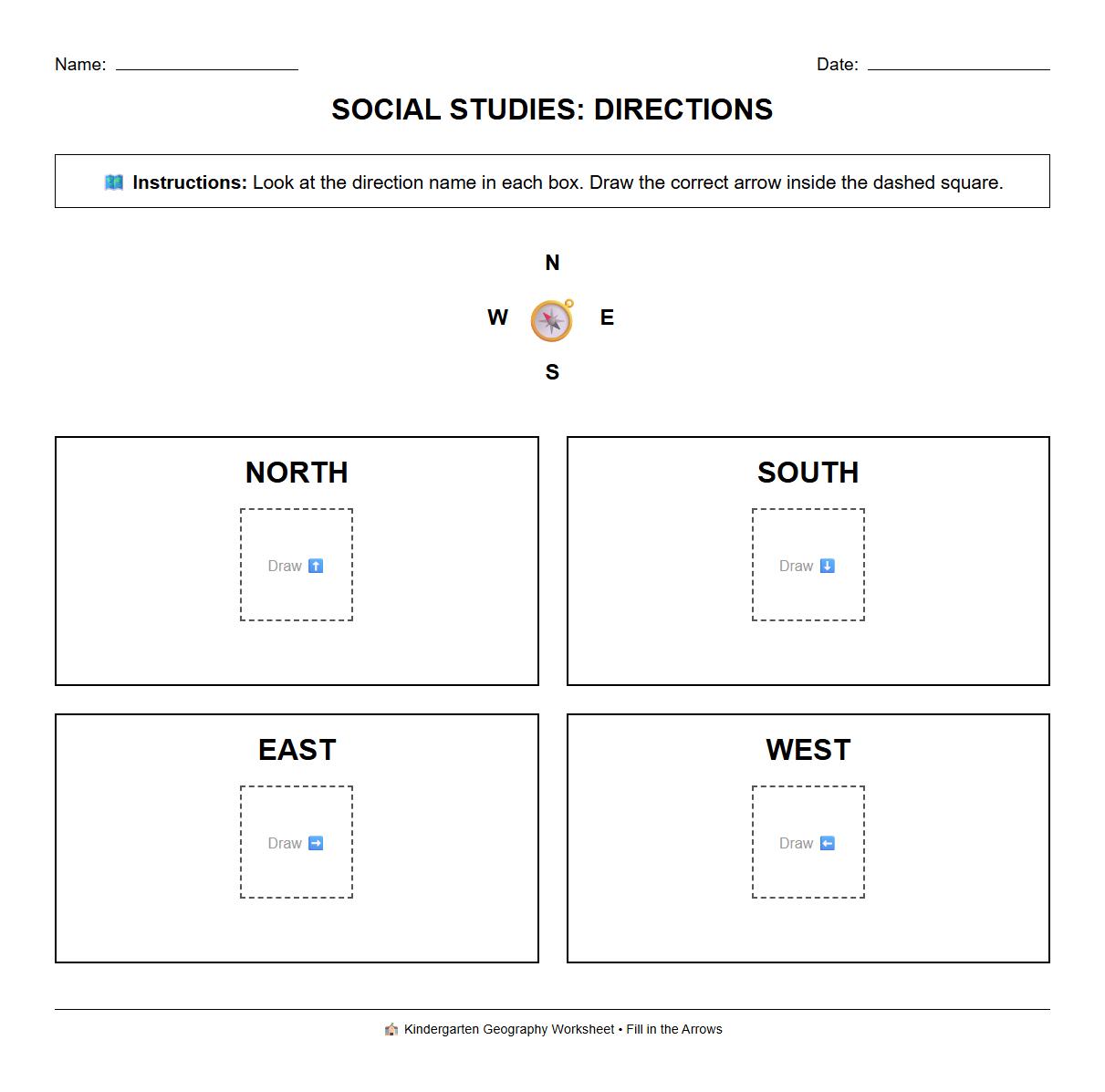Fill in the Arrows: North South East West Worksheet