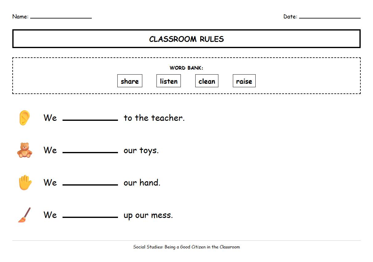 Fill in the Blanks Activity for Classroom Behavior Expectations