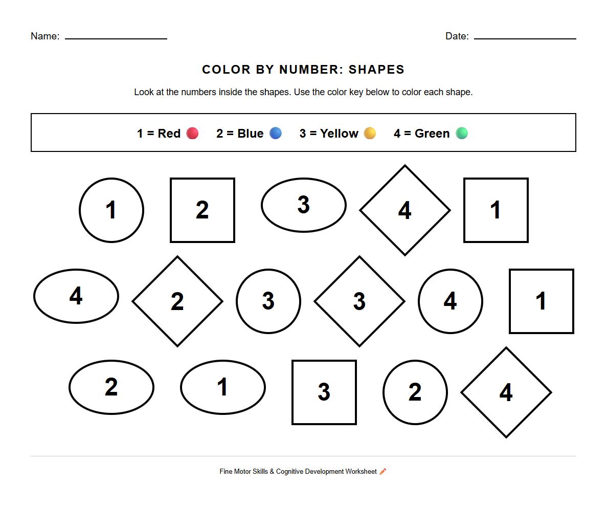 Fine Motor Coordination Shape Coloring by Numbers