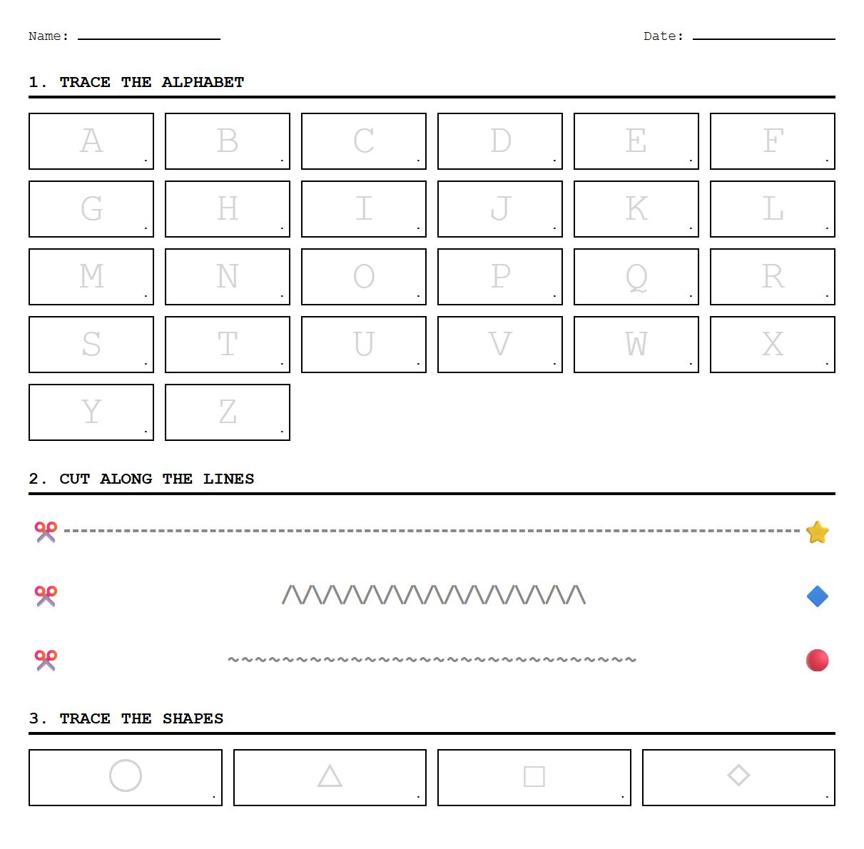 Fine Motor Skills Alphabet Tracing and Cutting Patterns
