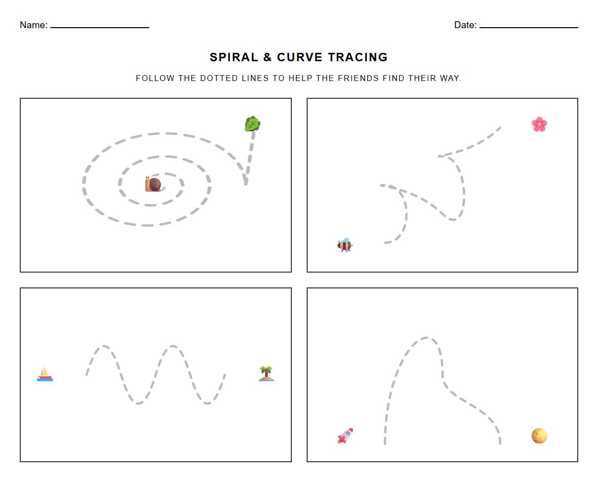 Graphomotor Skills Spiral Curve Tracing Practice Sheet