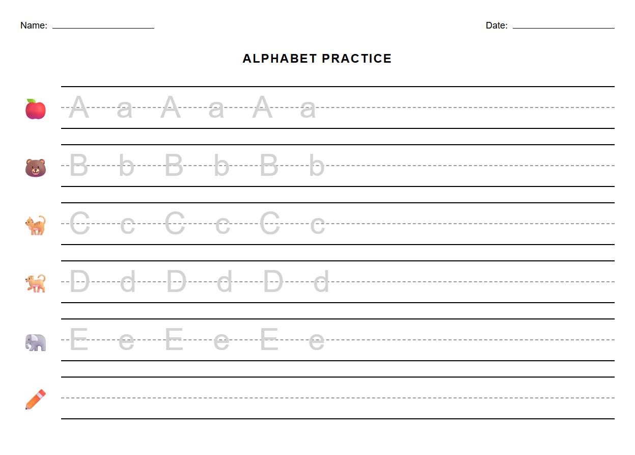 Handwriting Line Practice for Alphabet Formation