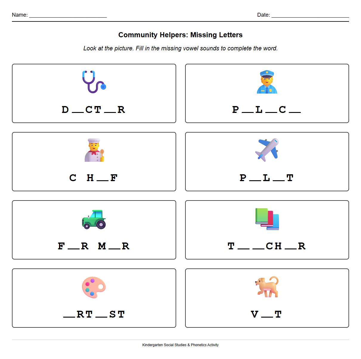 Incomplete Occupations Words Phonetics Worksheet