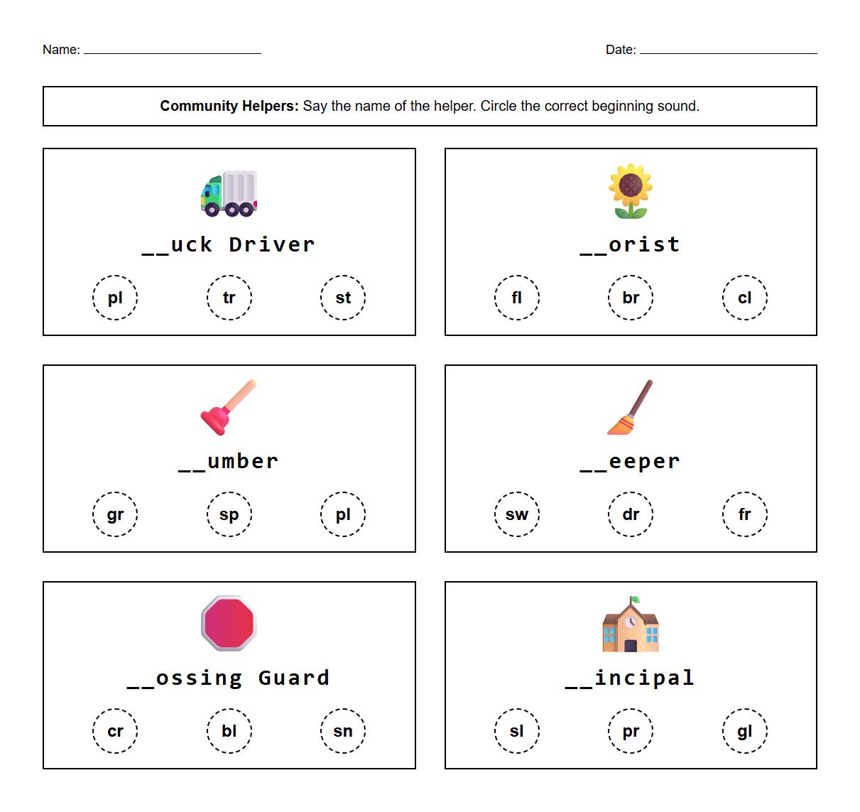 Initial Consonant Cluster Activities Using Community Helper Words