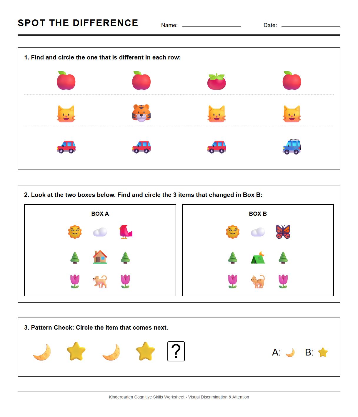 Kindergarten Spot the Difference Worksheet for Image Comparison