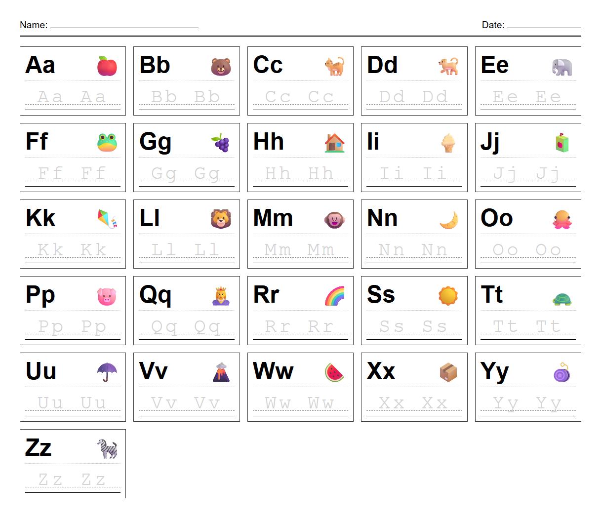 Letter Formation Worksheet with Phonics Picture Cues