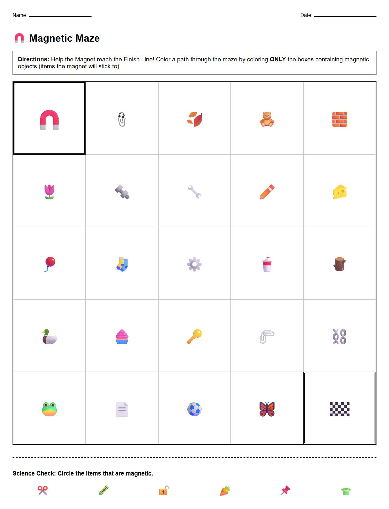 Magnetic Maze Problem Solving Worksheet