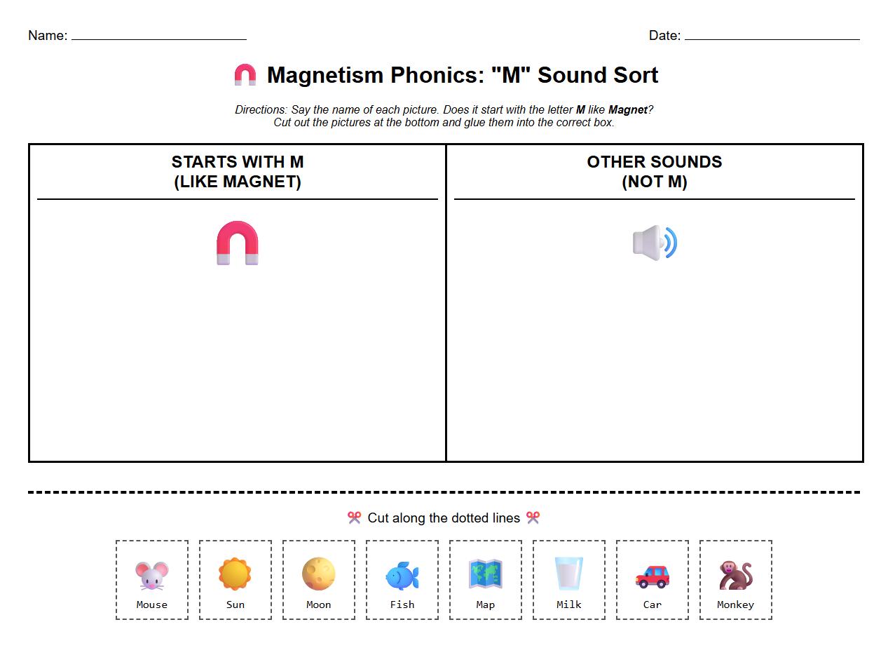 Magnetism Phonics Letter Sound Sorting Worksheet