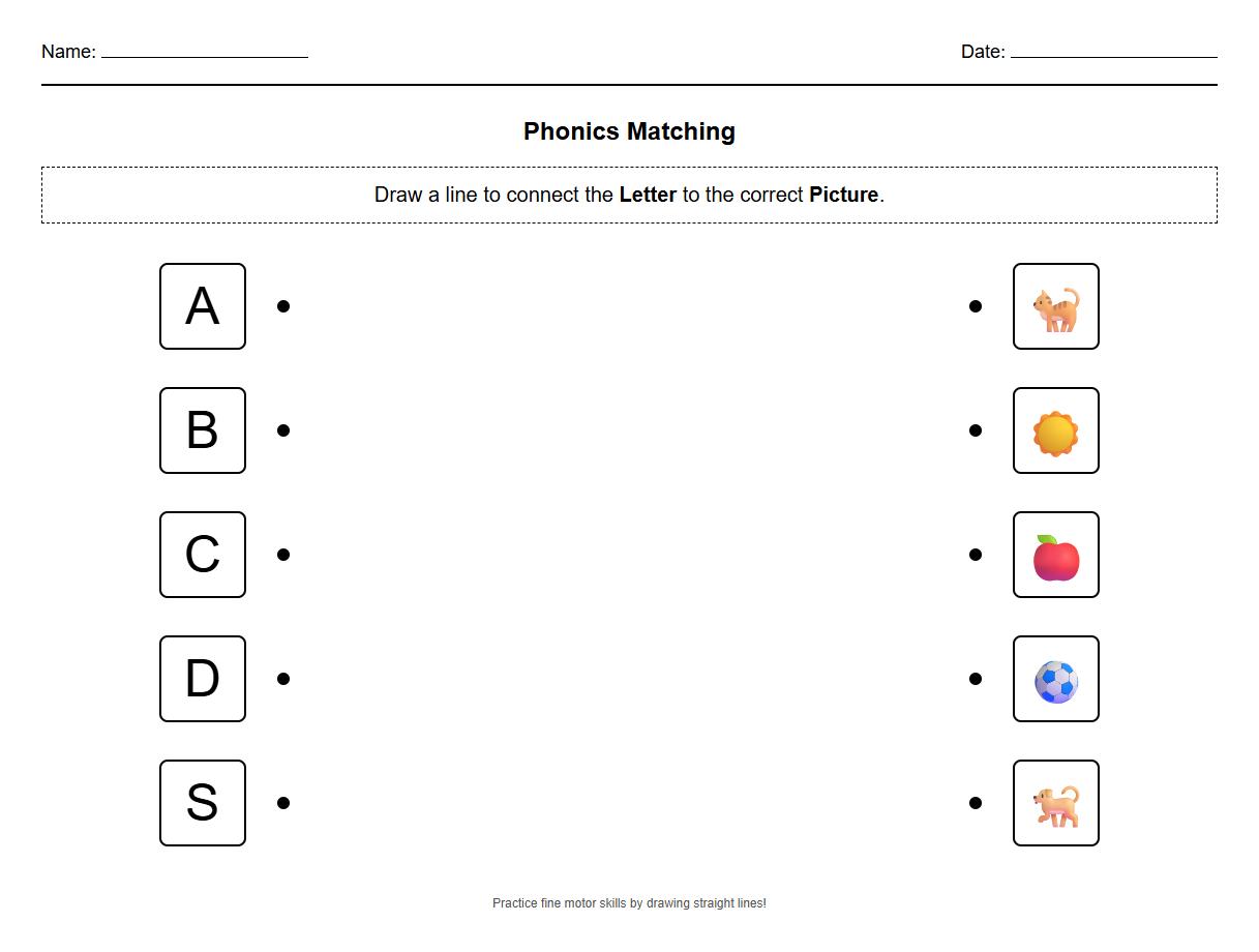 Match the Letter to Picture Phonics Directions Sheet