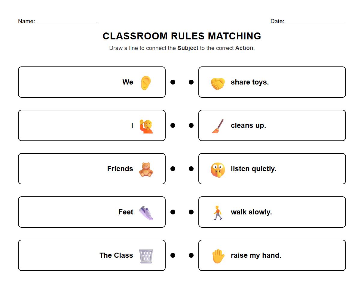 Matching Subject Predicate Activity for Classroom Command Sentences