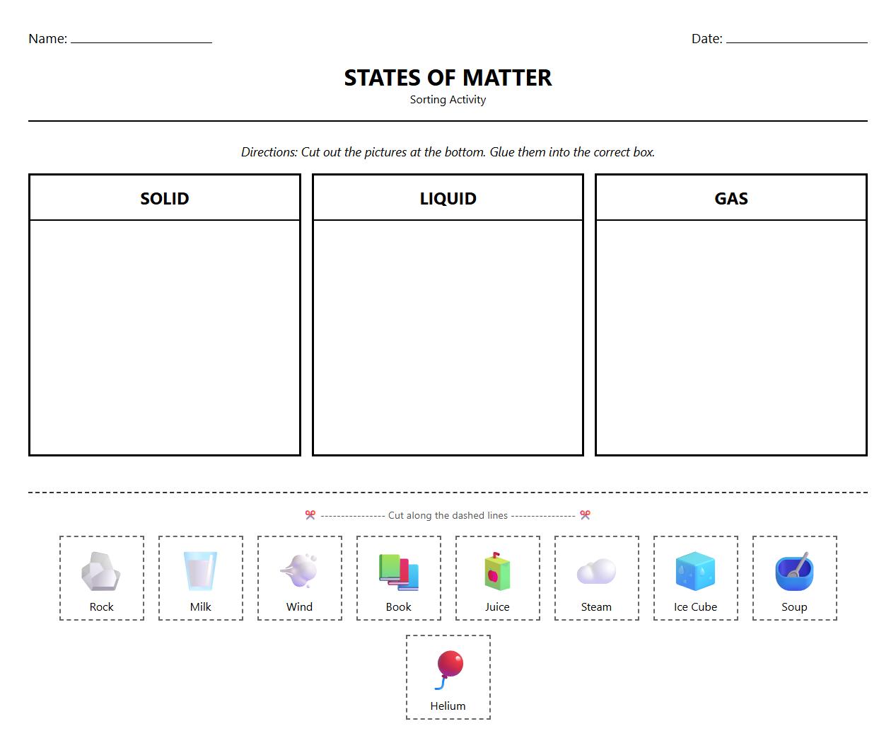 Matter Classification Cut and Paste Practice