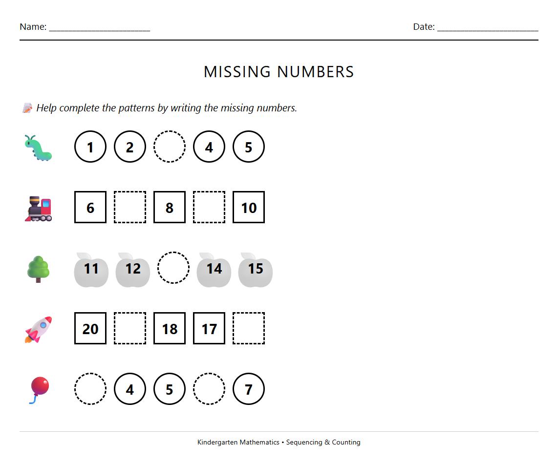 Missing Numbers Sequencing Worksheet