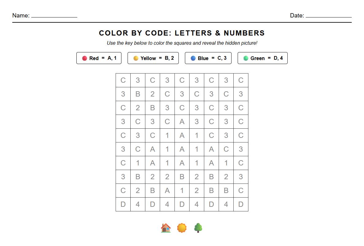 Mixed Letter and Number Recognition Color by Number Pages