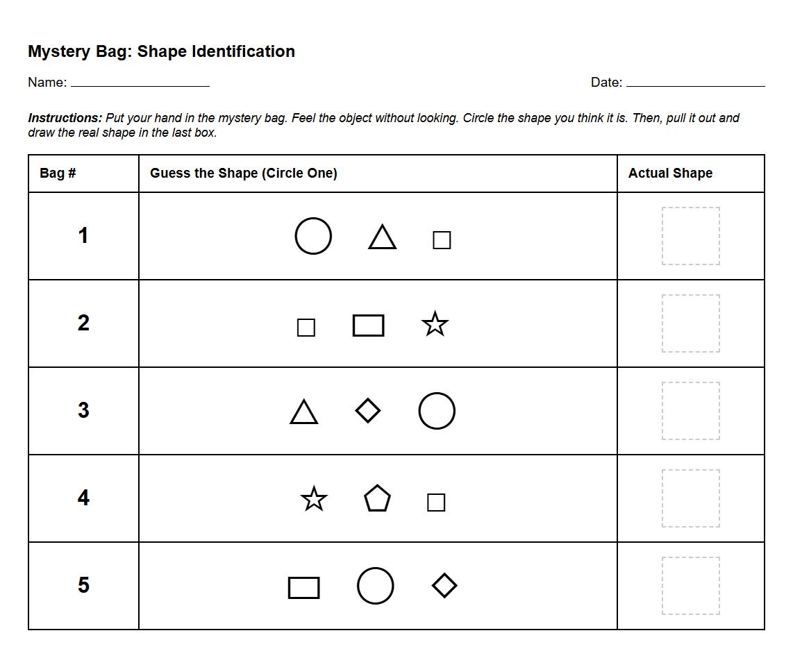 Mystery Bag Shape Identification Chart