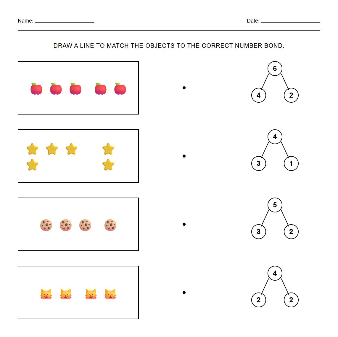 Number Bond matching activity with counters and objects